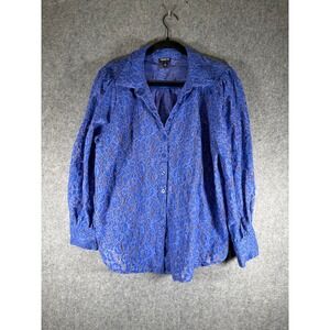 Torrid Top Size 1 Blue Lace Button Down Shirt‎ Long Sleeve Puff Sleeve Career